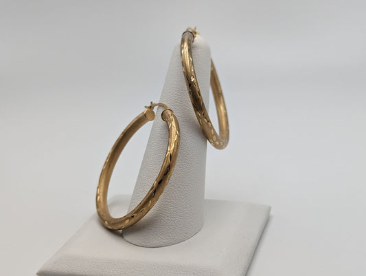 Large 14k Yellow Gold Hoop Earrings 14k Solid Gold Hoops 14k Textured Gold Hoops