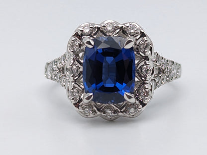 14k White Gold Sapphire 2.85 ct and Diamond 0.5 ct Ring with Appraisal 14k Sapphire and Diamond Engagement Ring.