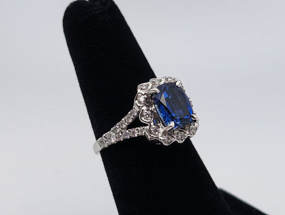 14k White Gold Sapphire 2.85 ct and Diamond 0.5 ct Ring with Appraisal 14k Sapphire and Diamond Engagement Ring.