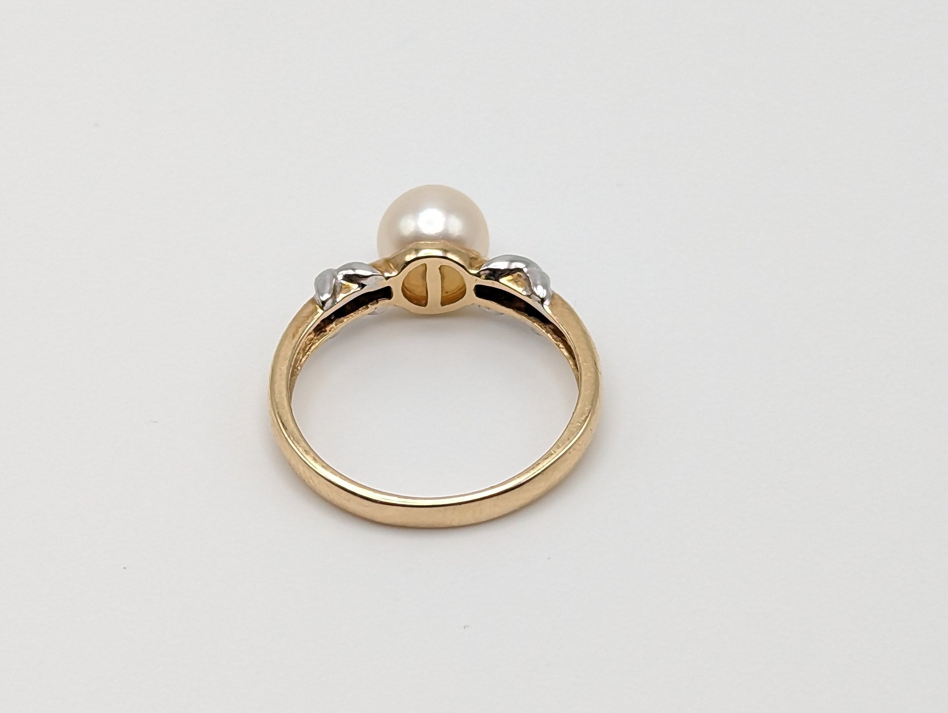 Yellow White Gold 14k XO Pearl Ring Multi-Gold Womens Pearl Ring. 10K Solitaire Pearl Ring. Engagement Pearl Ring.