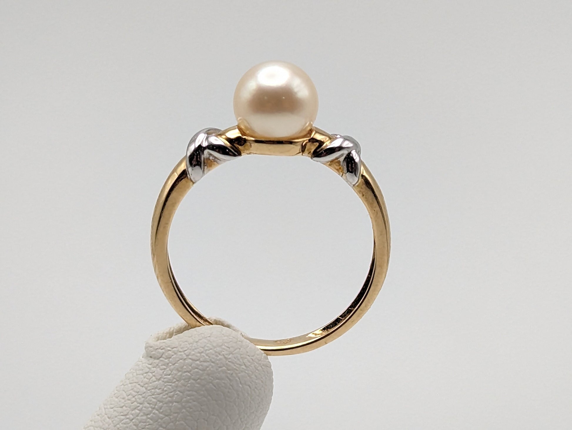 Yellow White Gold 14k XO Pearl Ring Multi-Gold Womens Pearl Ring. 10K Solitaire Pearl Ring. Engagement Pearl Ring.