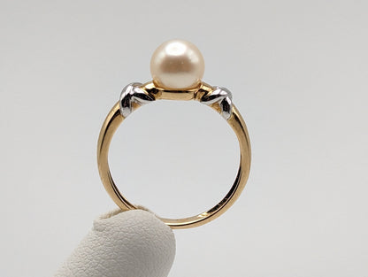 Yellow White Gold 14k XO Pearl Ring Multi-Gold Womens Pearl Ring. 10K Solitaire Pearl Ring. Engagement Pearl Ring.
