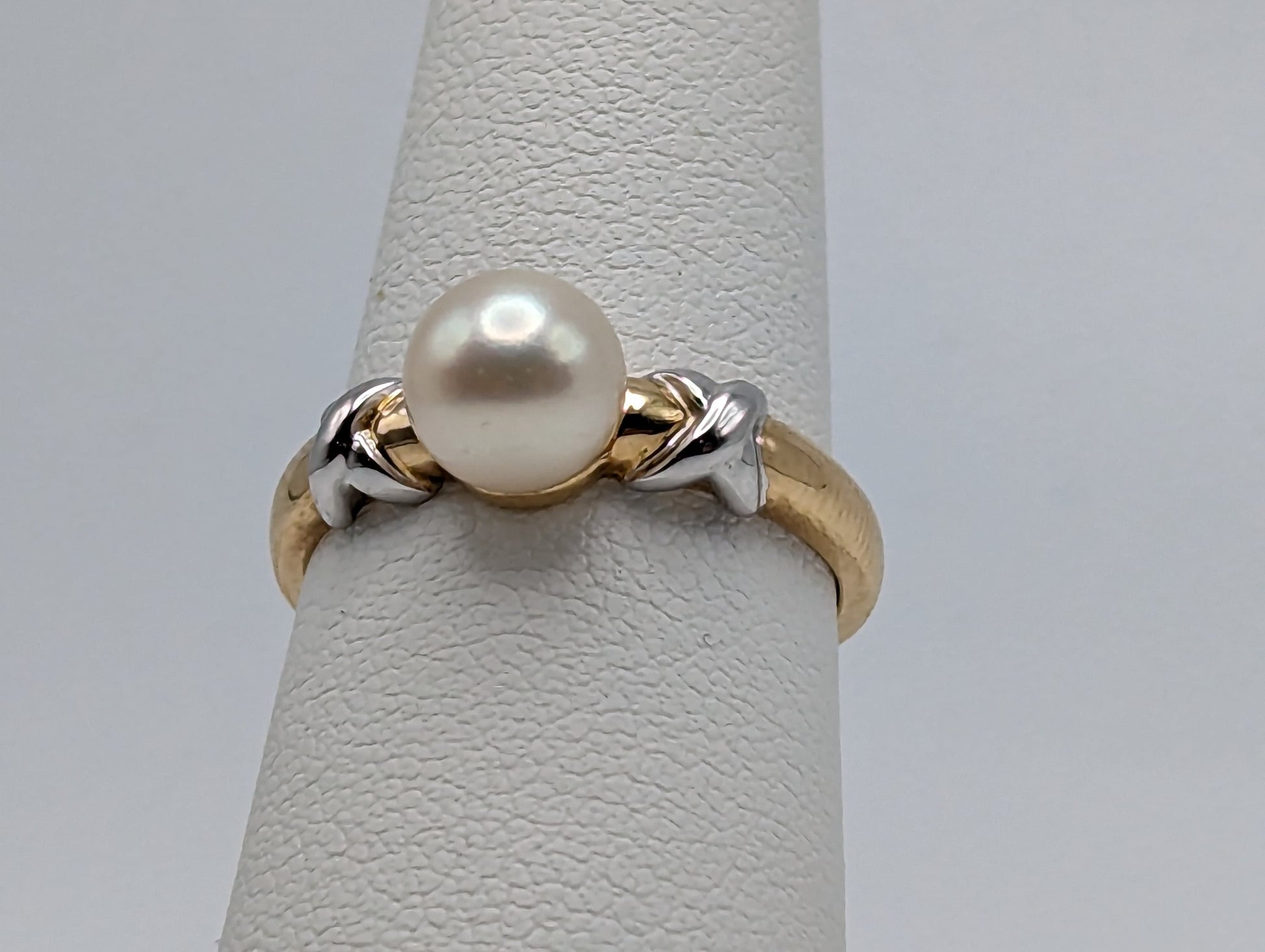 Yellow White Gold 14k XO Pearl Ring Multi-Gold Womens Pearl Ring. 10K Solitaire Pearl Ring. Engagement Pearl Ring.