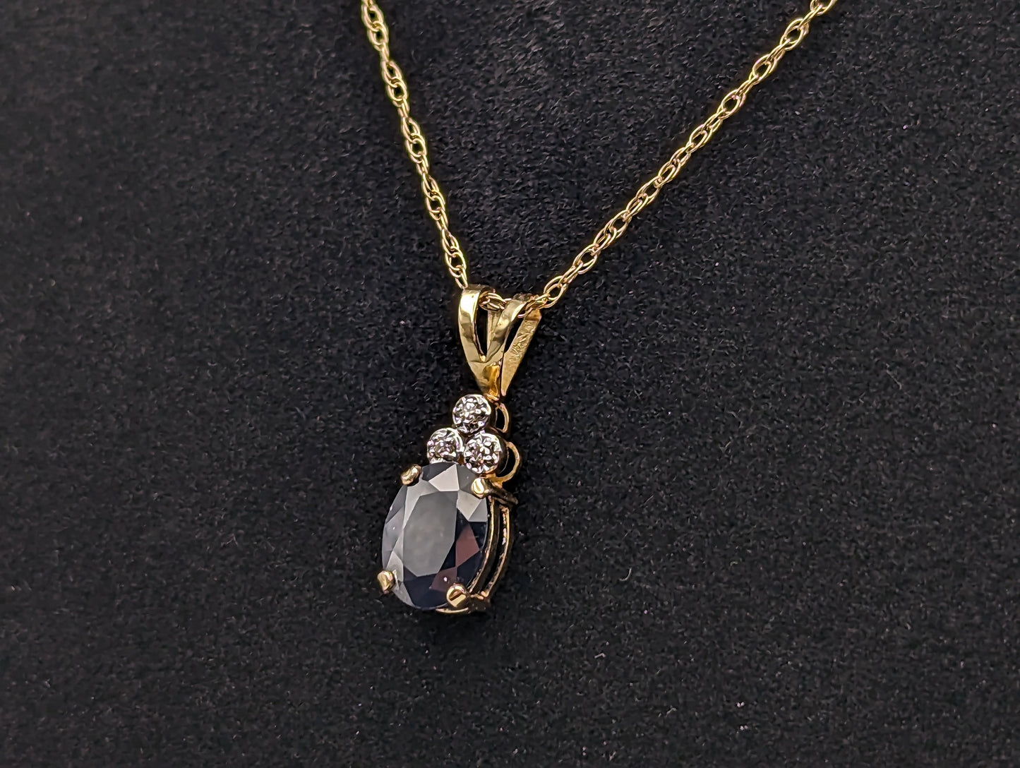 14k Gold Diamond Sapphire Pendant Necklace. 14k Yellow Gold Sapphire Necklace. Sapphire and Diamond Necklace.