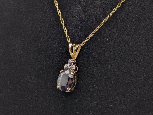 14k Gold Diamond Sapphire Pendant Necklace. 14k Yellow Gold Sapphire Necklace. Sapphire and Diamond Necklace.