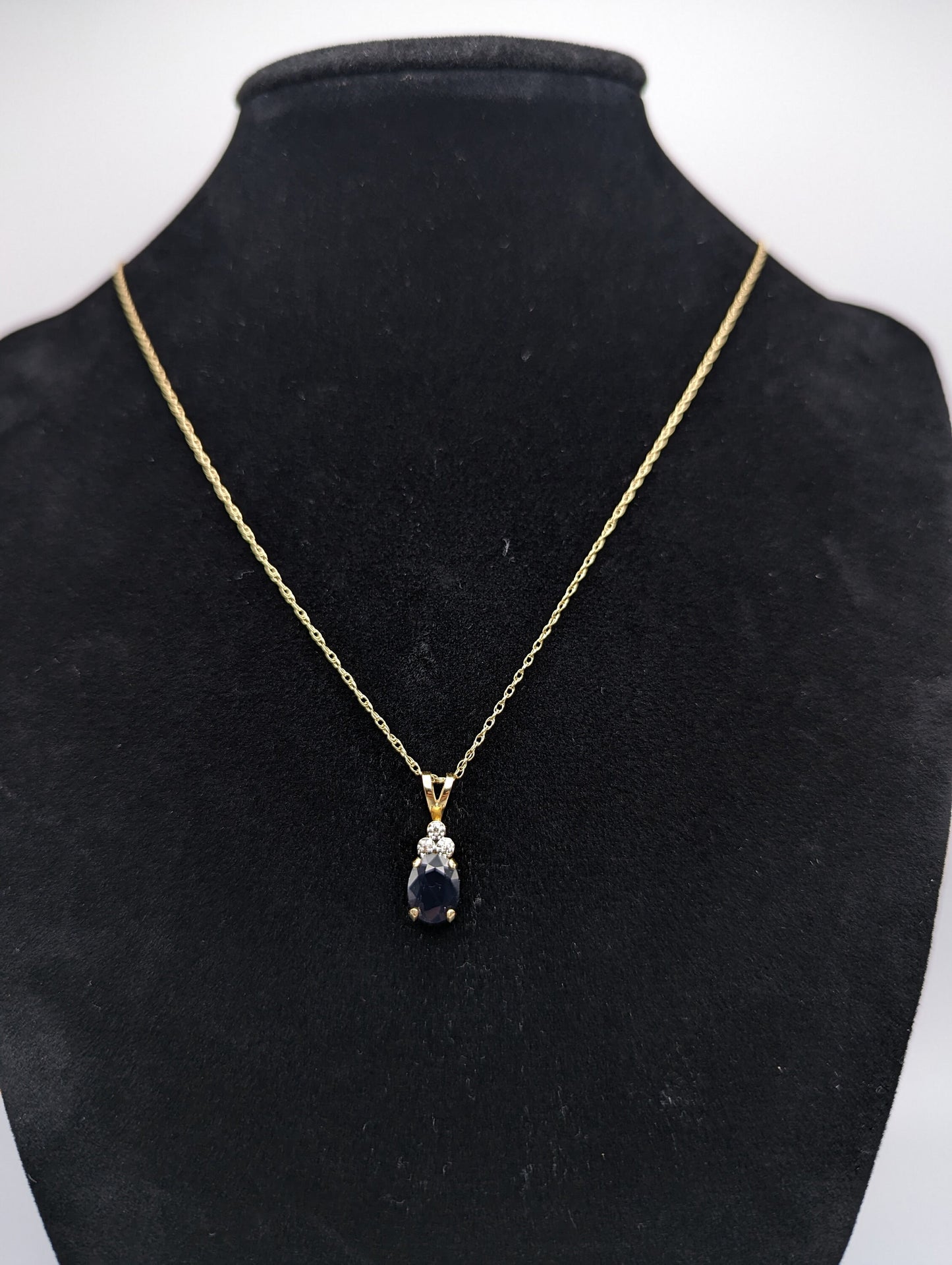 14k Gold Diamond Sapphire Pendant Necklace. 14k Yellow Gold Sapphire Necklace. Sapphire and Diamond Necklace.