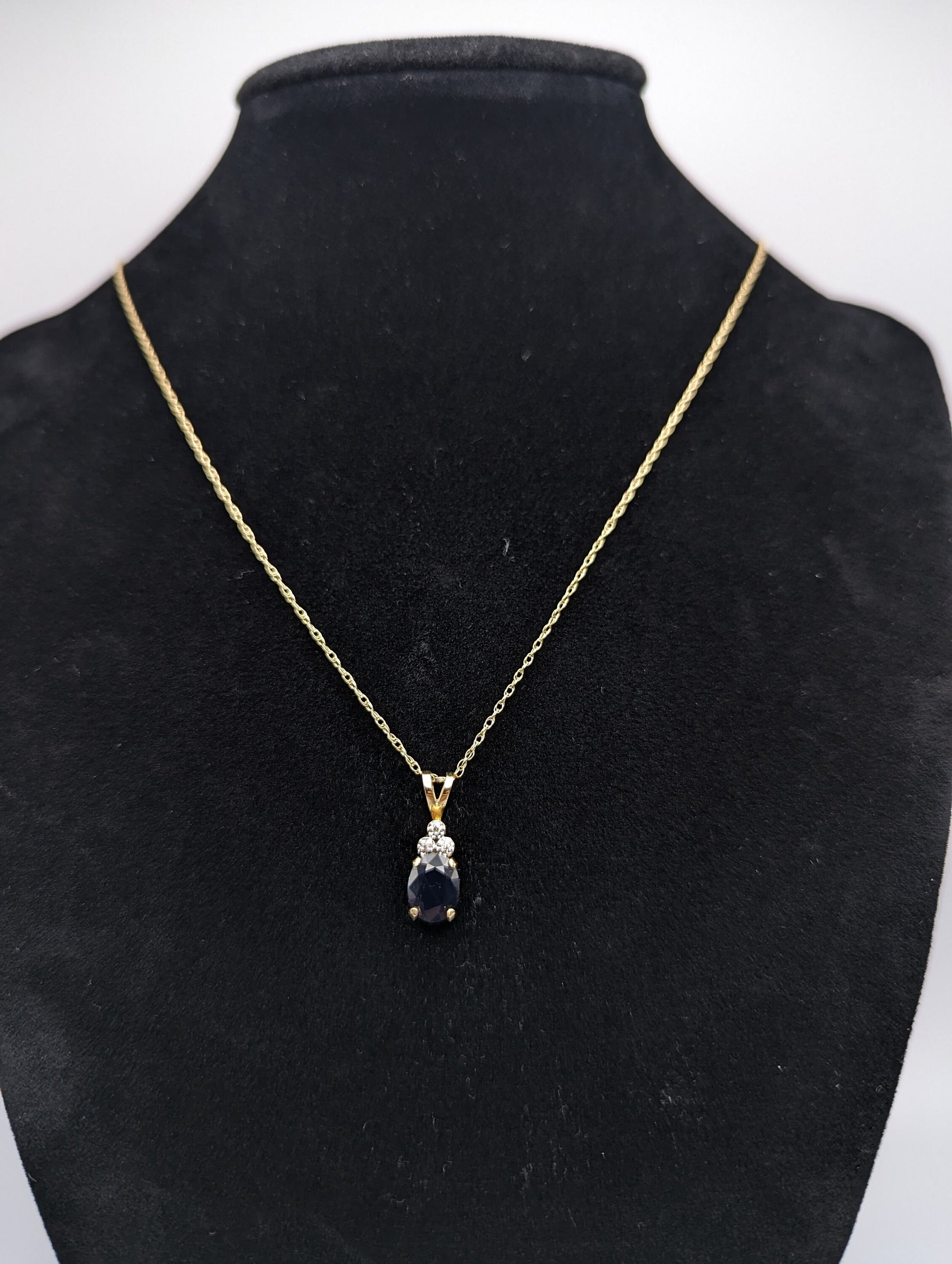 14k Gold Diamond Sapphire Pendant Necklace. 14k Yellow Gold Sapphire Necklace. Sapphire and Diamond Necklace.