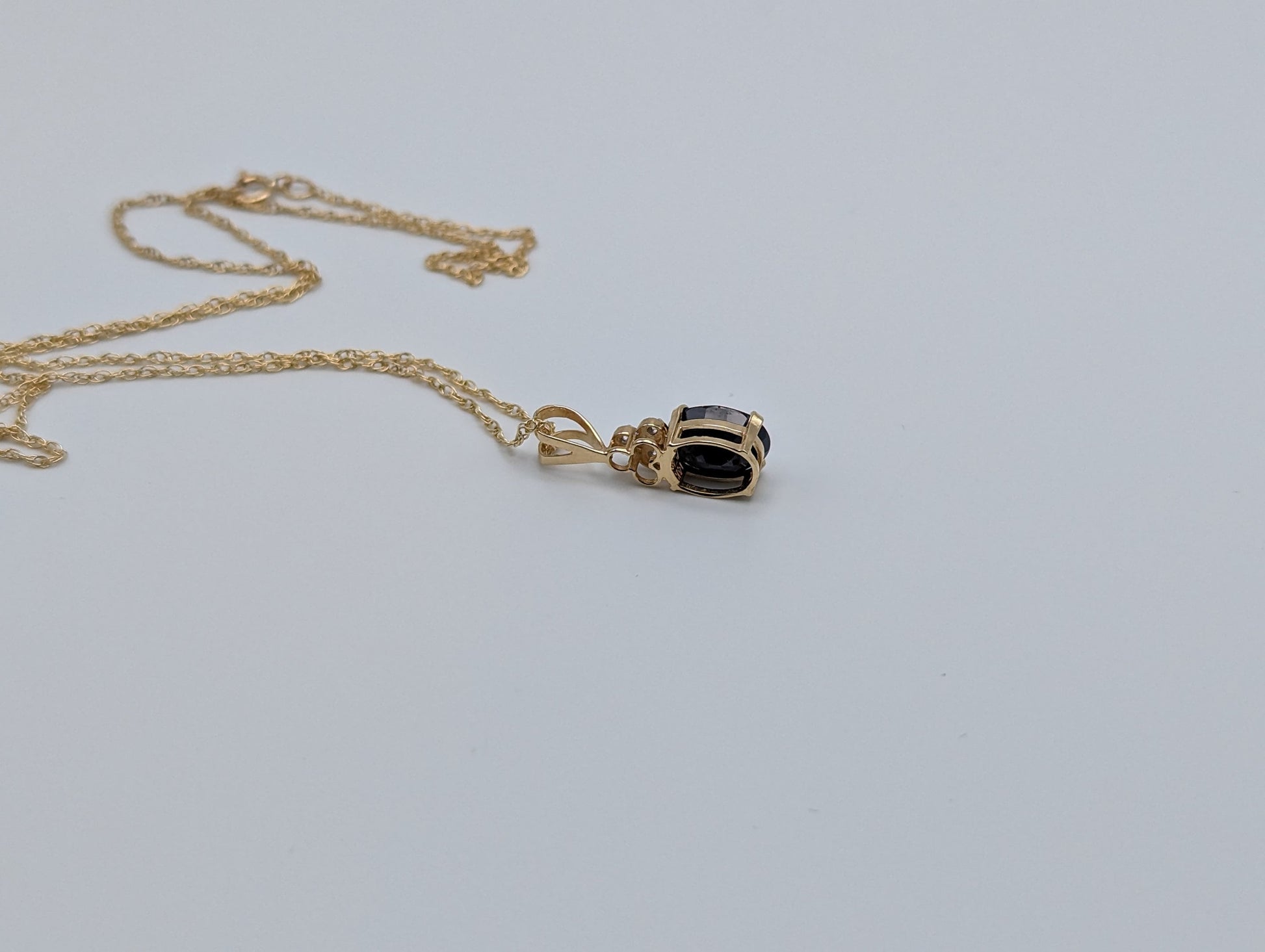 14k Gold Diamond Sapphire Pendant Necklace. 14k Yellow Gold Sapphire Necklace. Sapphire and Diamond Necklace.