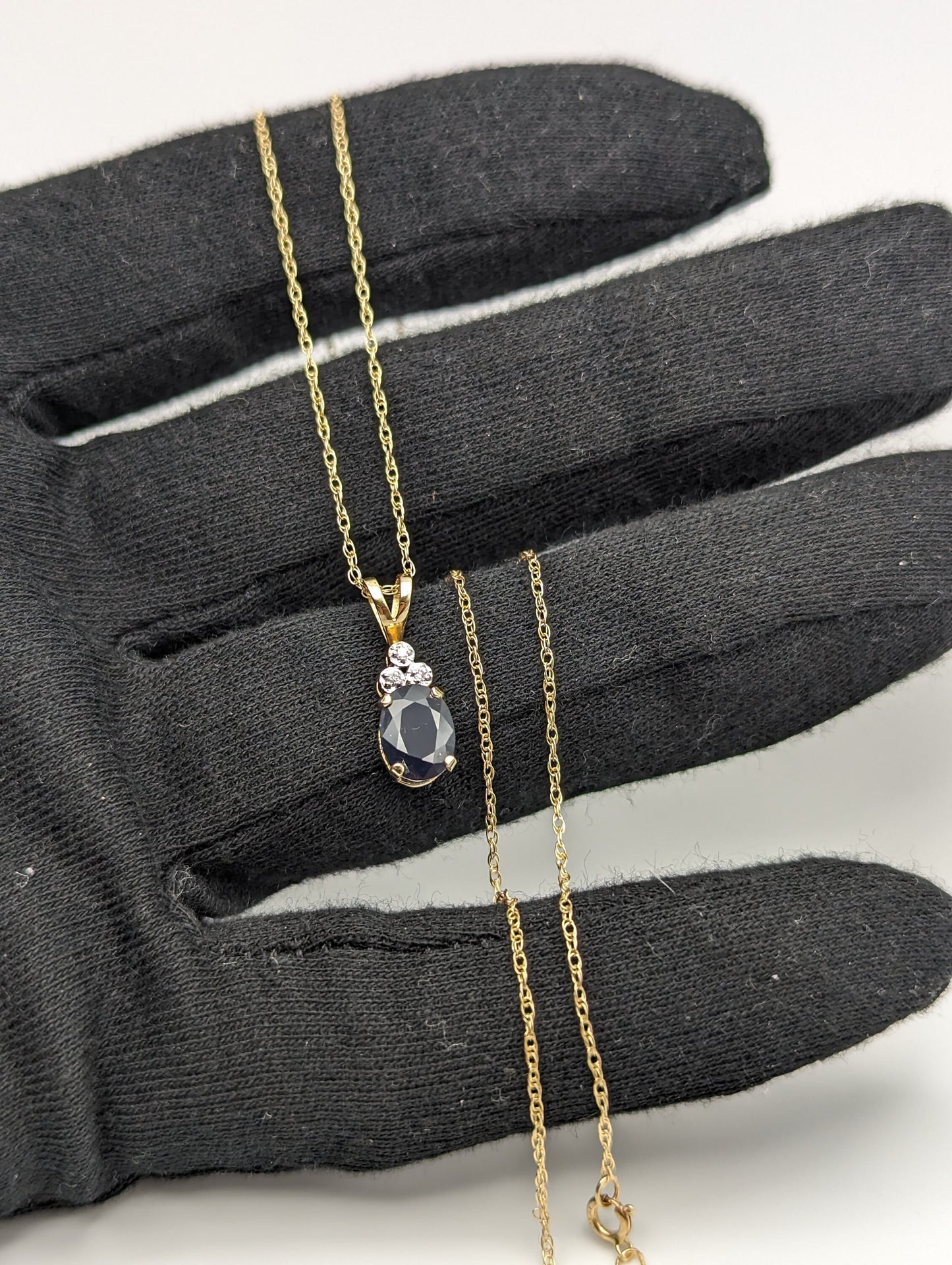 14k Gold Diamond Sapphire Pendant Necklace. 14k Yellow Gold Sapphire Necklace. Sapphire and Diamond Necklace.