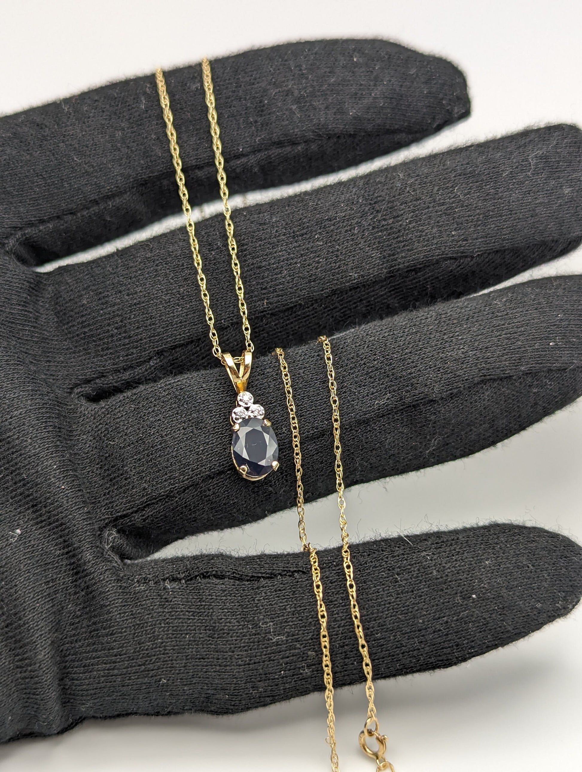 14k Gold Diamond Sapphire Pendant Necklace. 14k Yellow Gold Sapphire Necklace. Sapphire and Diamond Necklace.