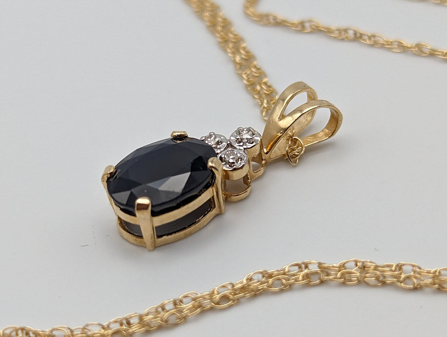 14k Gold Diamond Sapphire Pendant Necklace. 14k Yellow Gold Sapphire Necklace. Sapphire and Diamond Necklace.