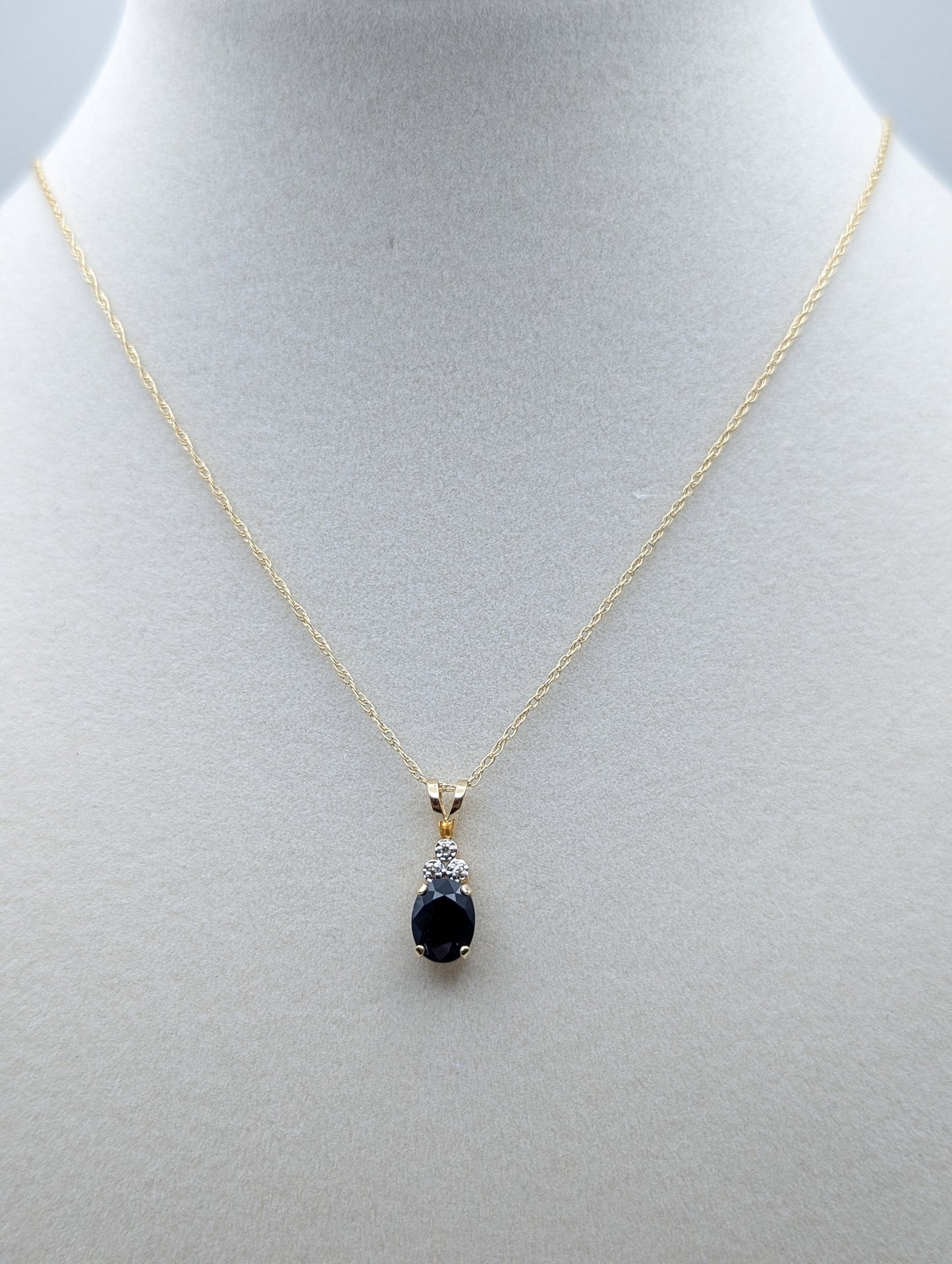 14k Gold Diamond Sapphire Pendant Necklace. 14k Yellow Gold Sapphire Necklace. Sapphire and Diamond Necklace.