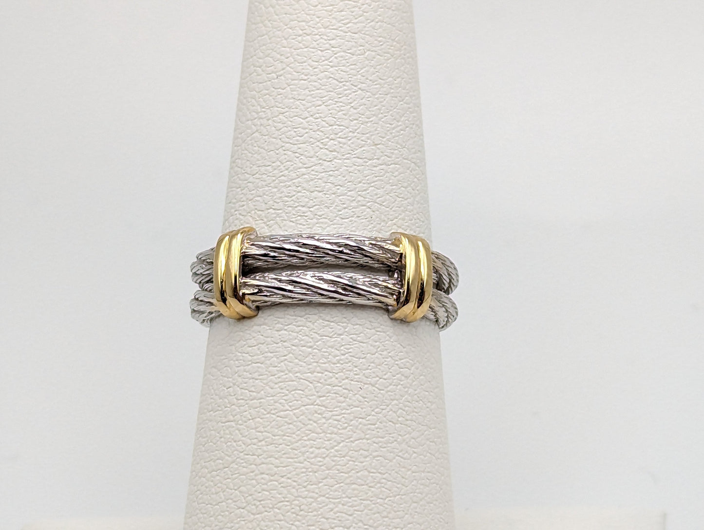 Heavy White Gold 14k Double Cable Wedding Band Multi Gold Anniversary Ring. 14k White Gold Unisex Band