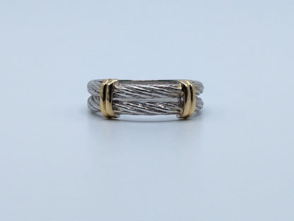 Heavy White Gold 14k Double Cable Wedding Band Multi Gold Anniversary Ring. 14k White Gold Unisex Band