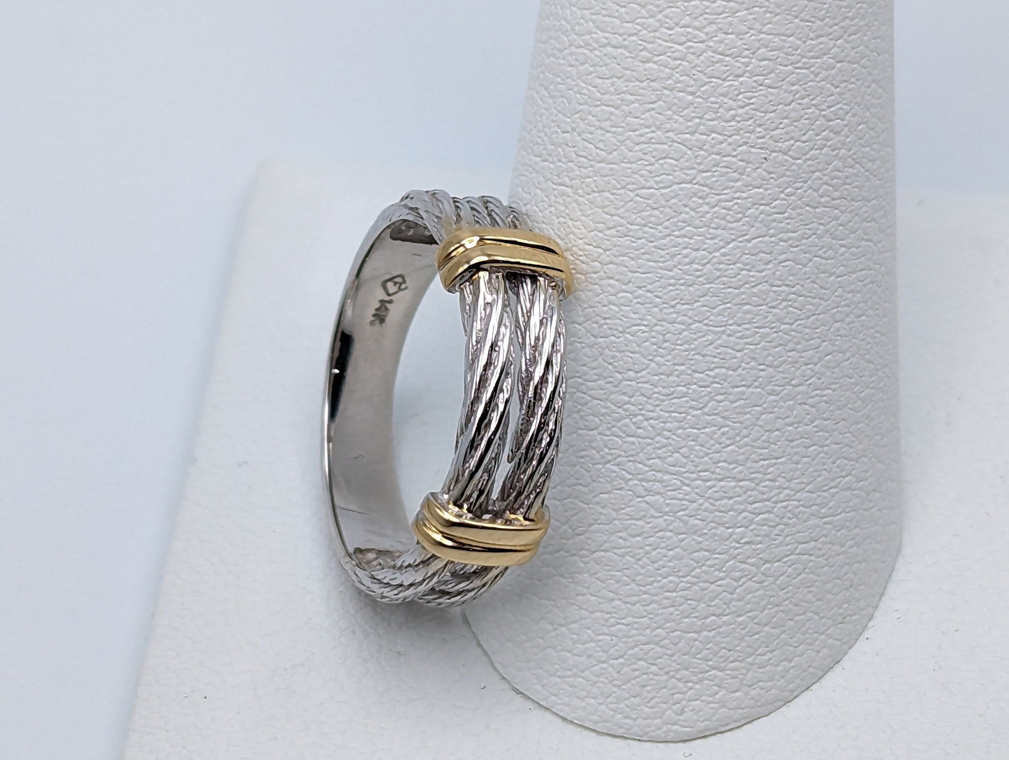 Heavy White Gold 14k Double Cable Wedding Band Multi Gold Anniversary Ring. 14k White Gold Unisex Band