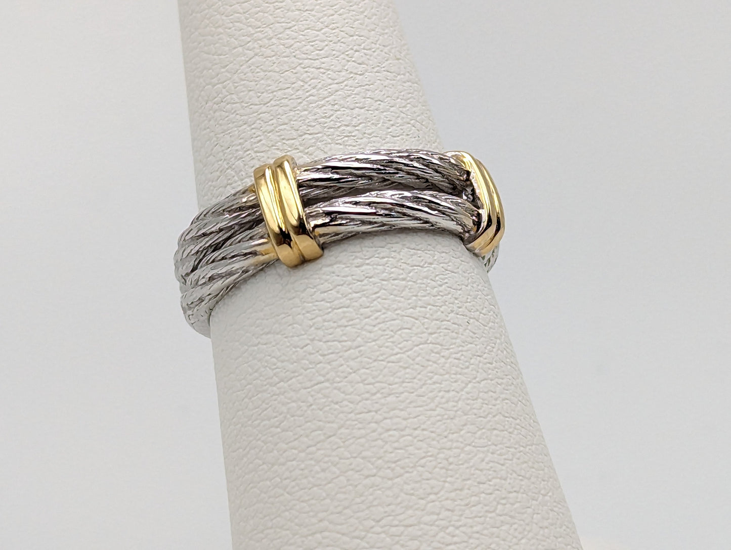 Heavy White Gold 14k Double Cable Wedding Band Multi Gold Anniversary Ring. 14k White Gold Unisex Band