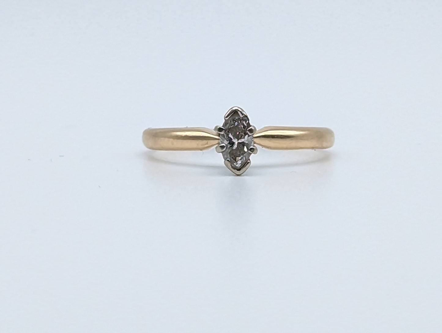 Vintage 14k Marquise .25ct Diamond Solitaire Engagement Ring. 14k Yellow Gold Diamond Ring. Style Crest Diamond Ring. Diamond Wedding Ring.