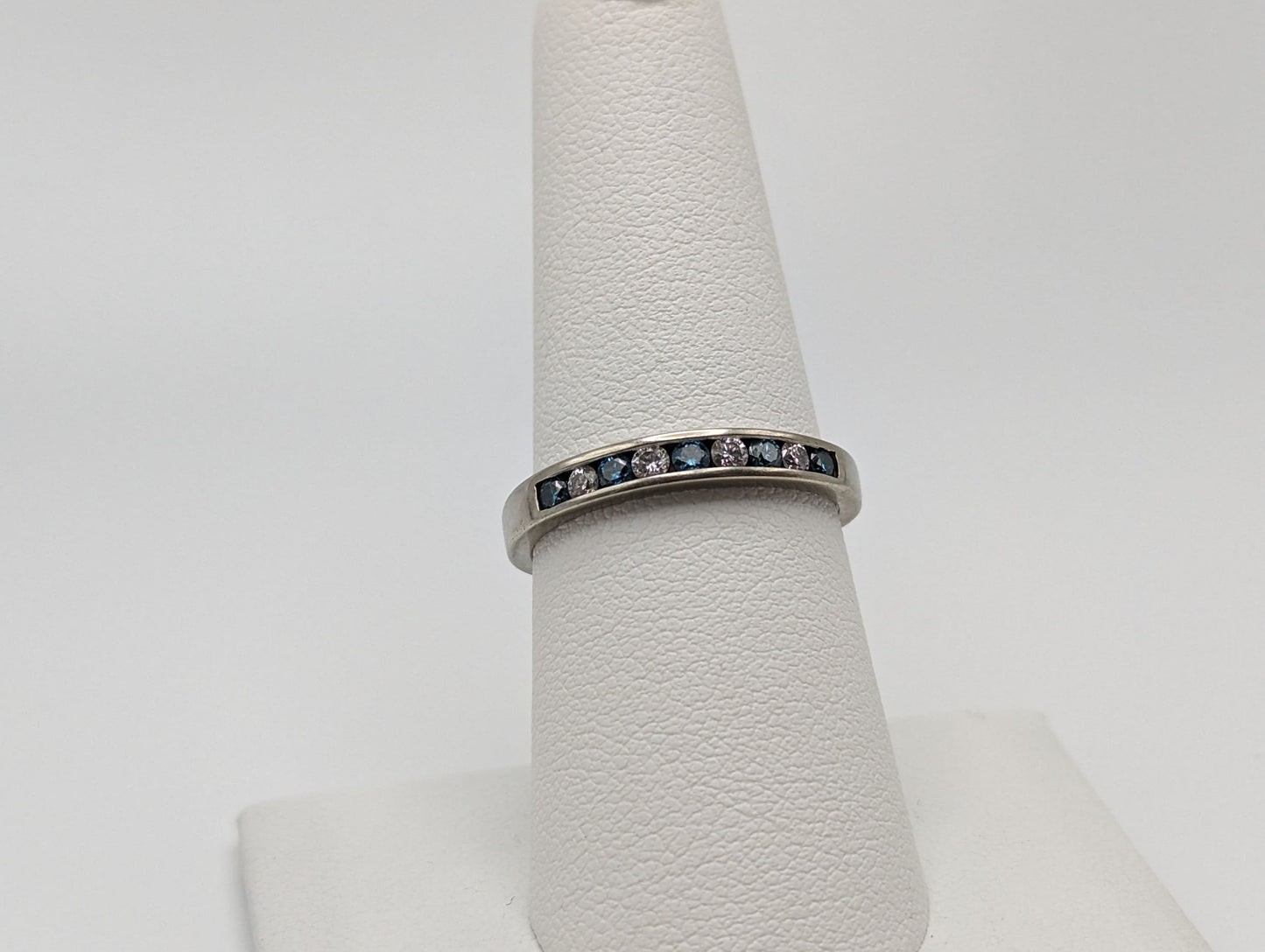 14k Blue Diamond .45ct Channel Eternity ring. White Gold Blue White Diamonds Eternity band Anniversary half Eternity band. Wedding Band.