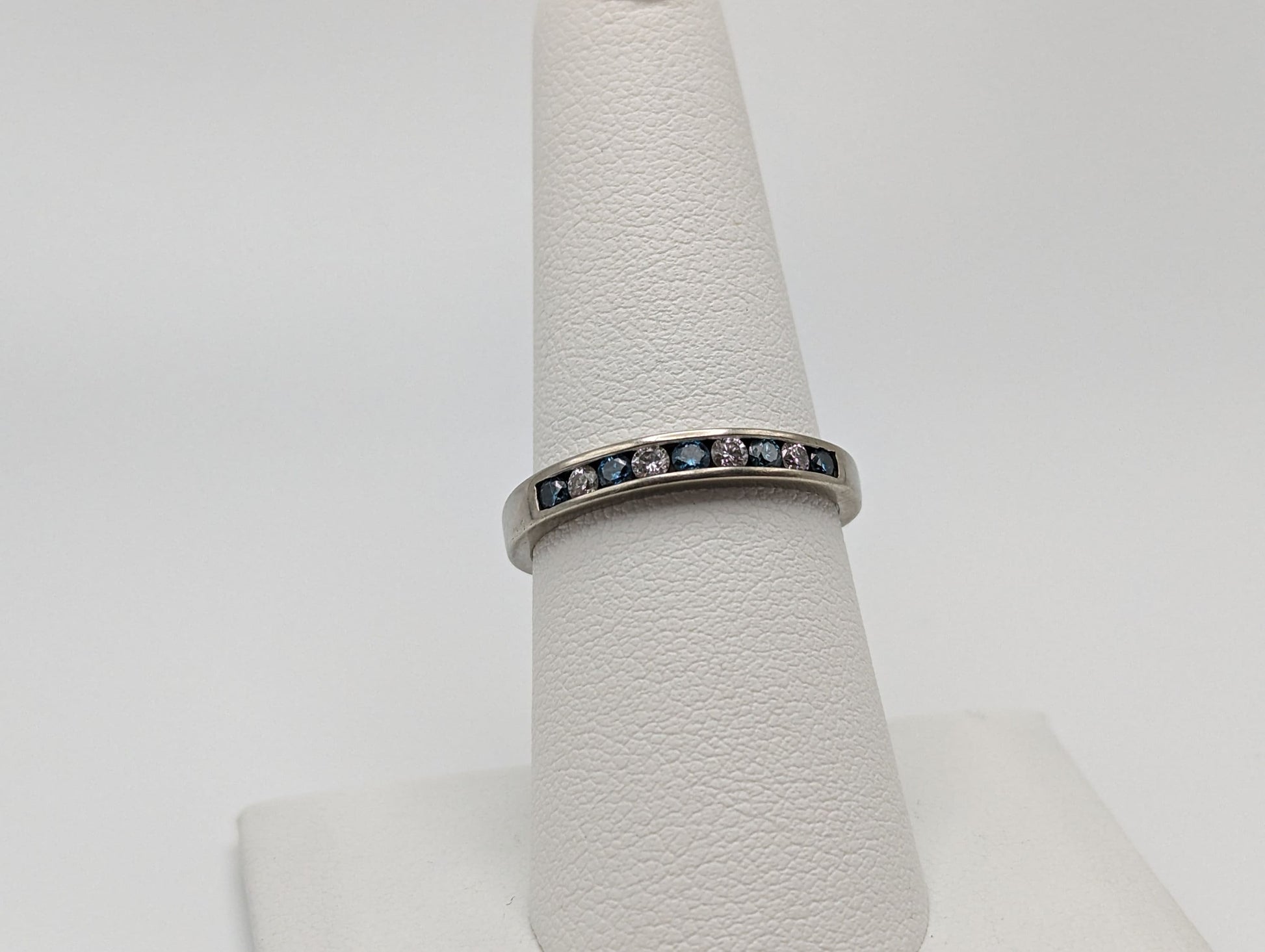 14k Blue Diamond .45ct Channel Eternity ring. White Gold Blue White Diamonds Eternity band Anniversary half Eternity band. Wedding Band.