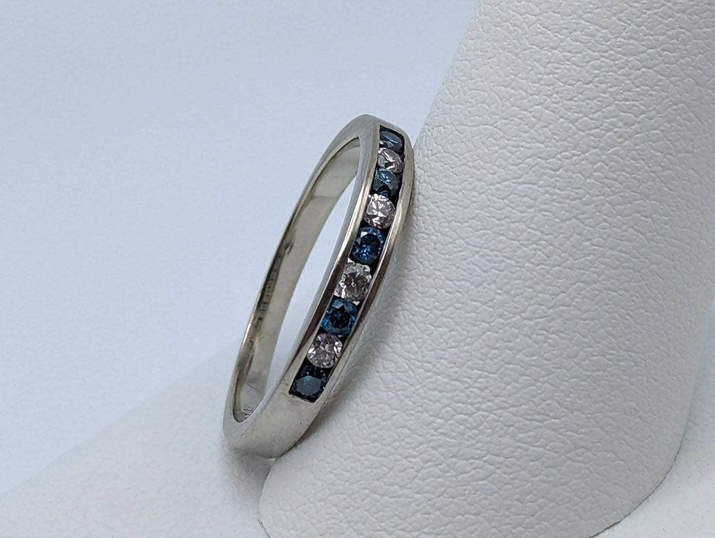 14k Blue Diamond .45ct Channel Eternity ring. White Gold Blue White Diamonds Eternity band Anniversary half Eternity band. Wedding Band.