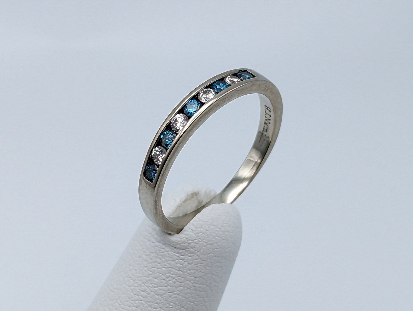 14k Blue Diamond .45ct Channel Eternity ring. White Gold Blue White Diamonds Eternity band Anniversary half Eternity band. Wedding Band.