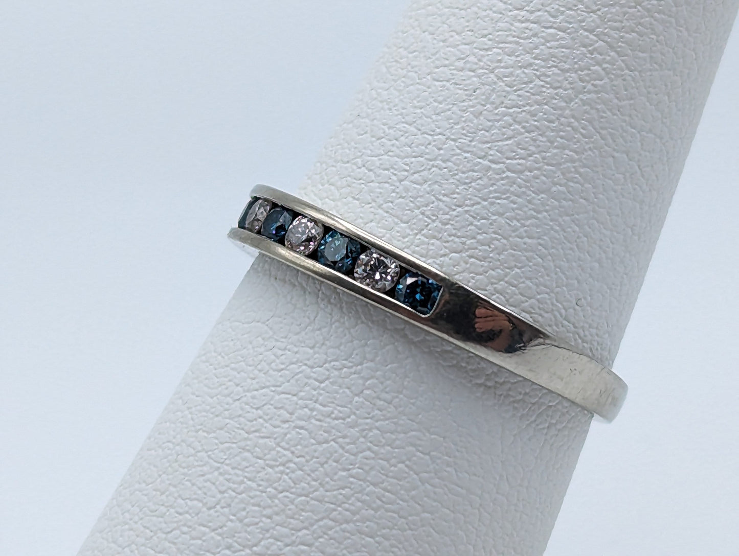 14k Blue Diamond .45ct Channel Eternity ring. White Gold Blue White Diamonds Eternity band Anniversary half Eternity band. Wedding Band.