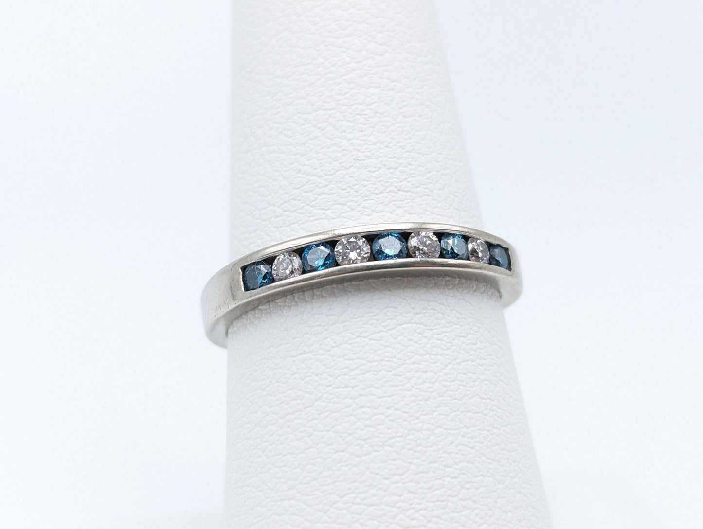 14k Blue Diamond .45ct Channel Eternity ring. White Gold Blue White Diamonds Eternity band Anniversary half Eternity band. Wedding Band.