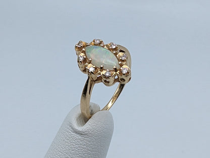 14k Yellow Gold Diamond and Opal Band 14k Gold Opal Marquise Ring. 10k Antique Anniversary Marquise Cut Opal Ring. Vintage Gold Opal Ring.