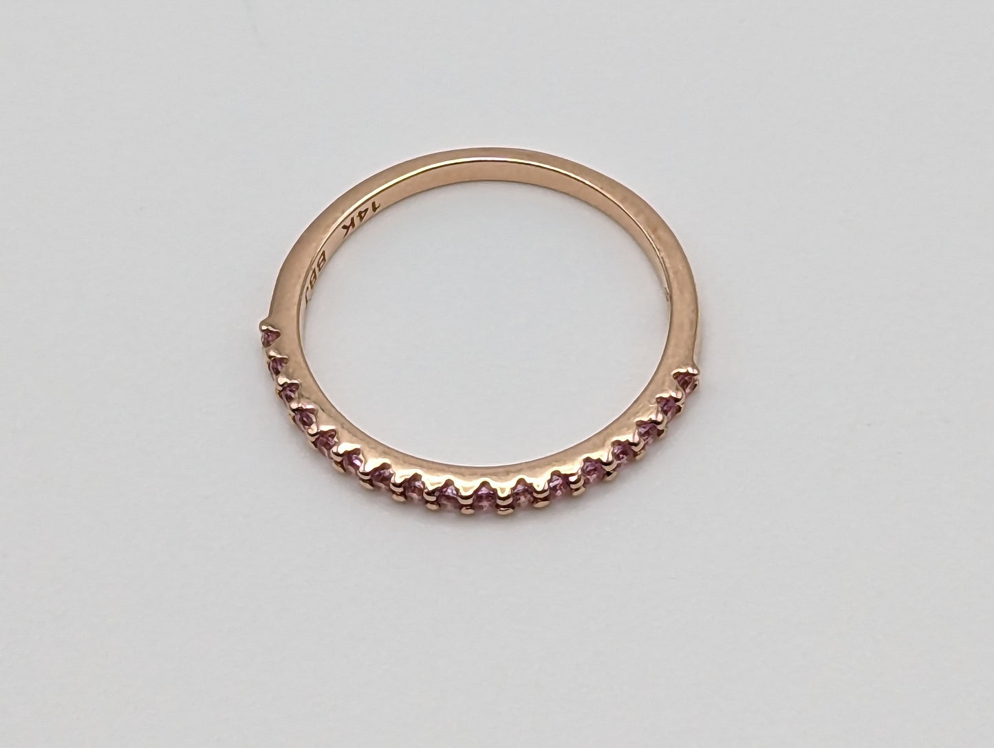 14k Rose Gold Womens Channel Pink Sapphire Ring Rose Gold Pink Sapphire Diamond Eternity band. Anniversary Half Eternity band Wedding Band.