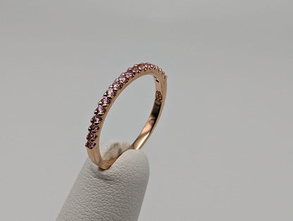14k Rose Gold Womens Channel Pink Sapphire Ring Rose Gold Pink Sapphire Diamond Eternity band. Anniversary Half Eternity band Wedding Band.