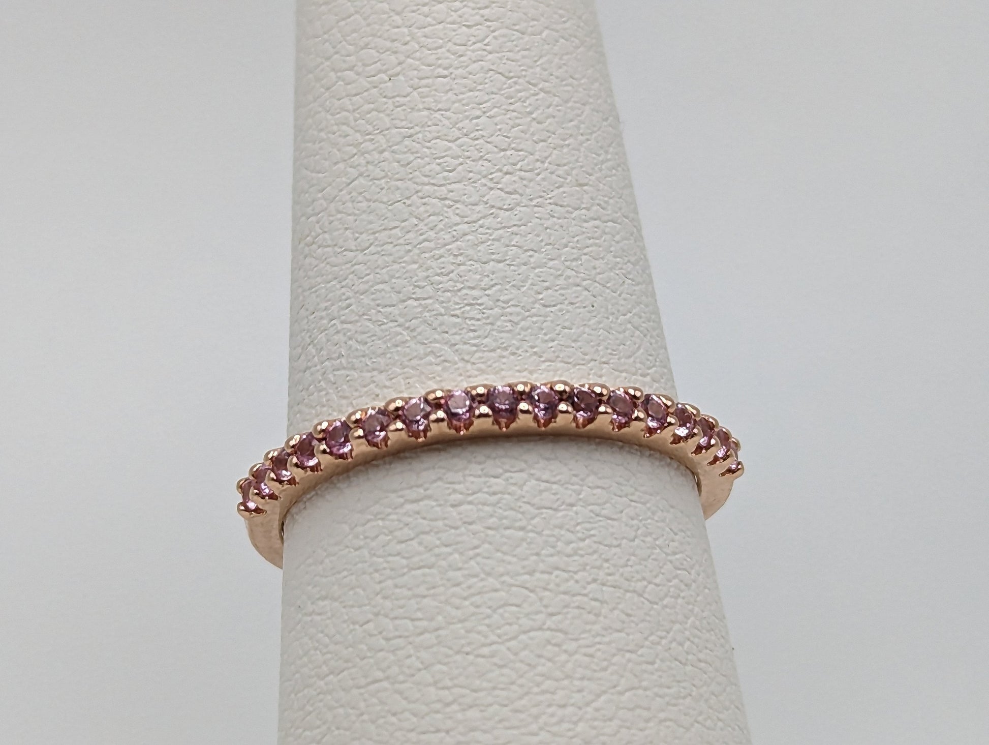 14k Rose Gold Womens Channel Pink Sapphire Ring Rose Gold Pink Sapphire Diamond Eternity band. Anniversary Half Eternity band Wedding Band.