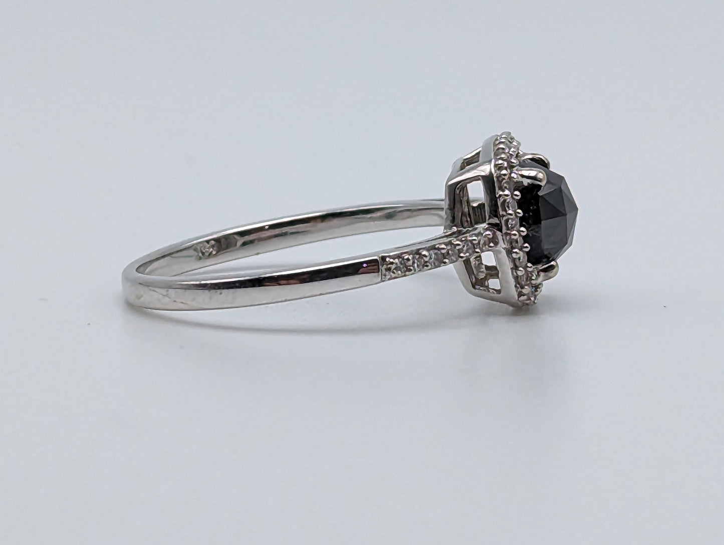 14k White Gold Black Cushion Diamond 1ct Halo Engagement Ring Diamond White Gold Ring White Gold Promise Ring