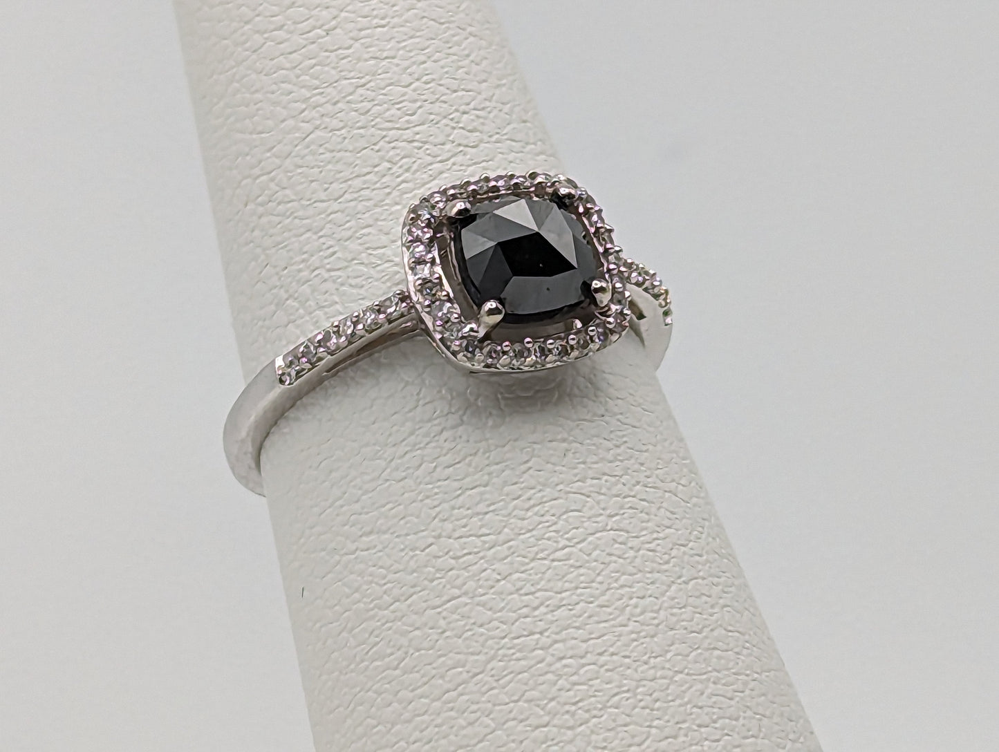 14k White Gold Black Cushion Diamond 1ct Halo Engagement Ring Diamond White Gold Ring White Gold Promise Ring