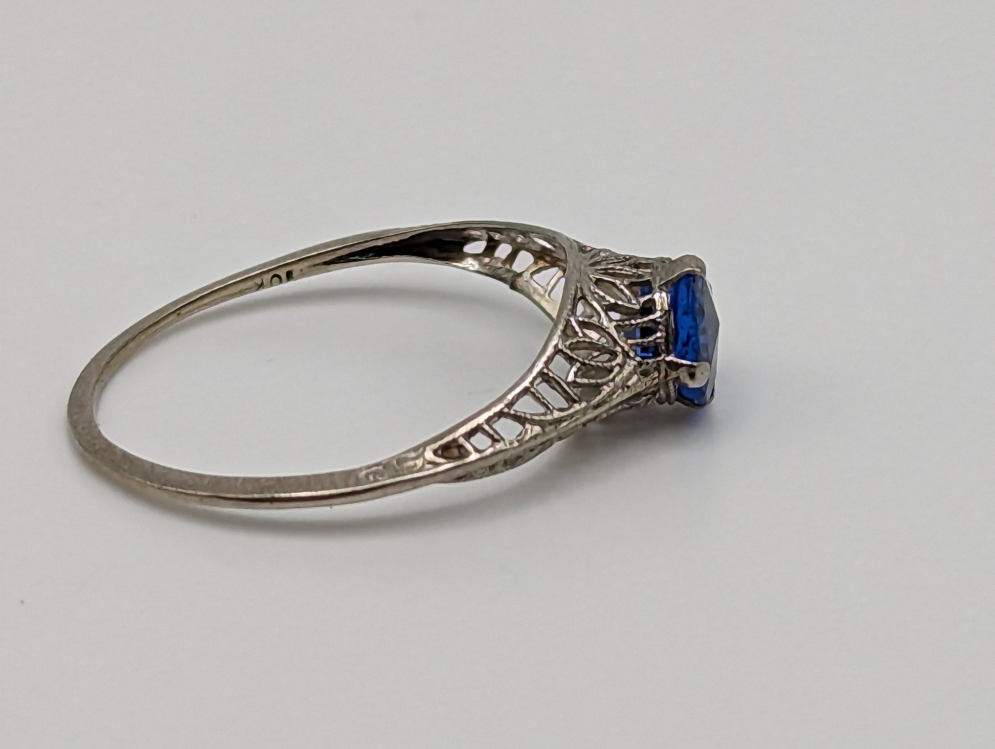 10k White Gold Filigree Blue Iolite Ring White Gold Art Deco Ring Iolite White Gold Ring