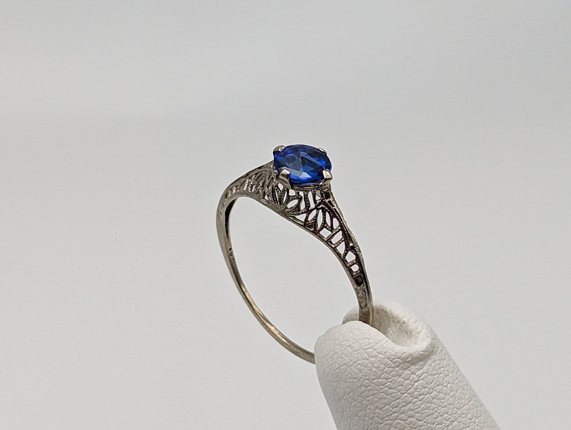 10k White Gold Filigree Blue Iolite Ring White Gold Art Deco Ring Iolite White Gold Ring