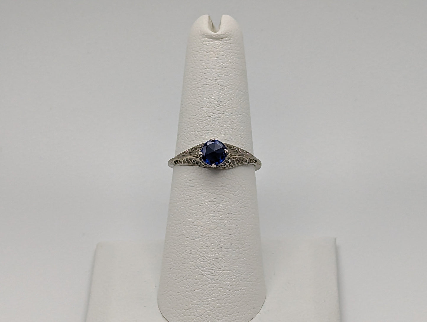 10k White Gold Filigree Blue Iolite Ring White Gold Art Deco Ring Iolite White Gold Ring