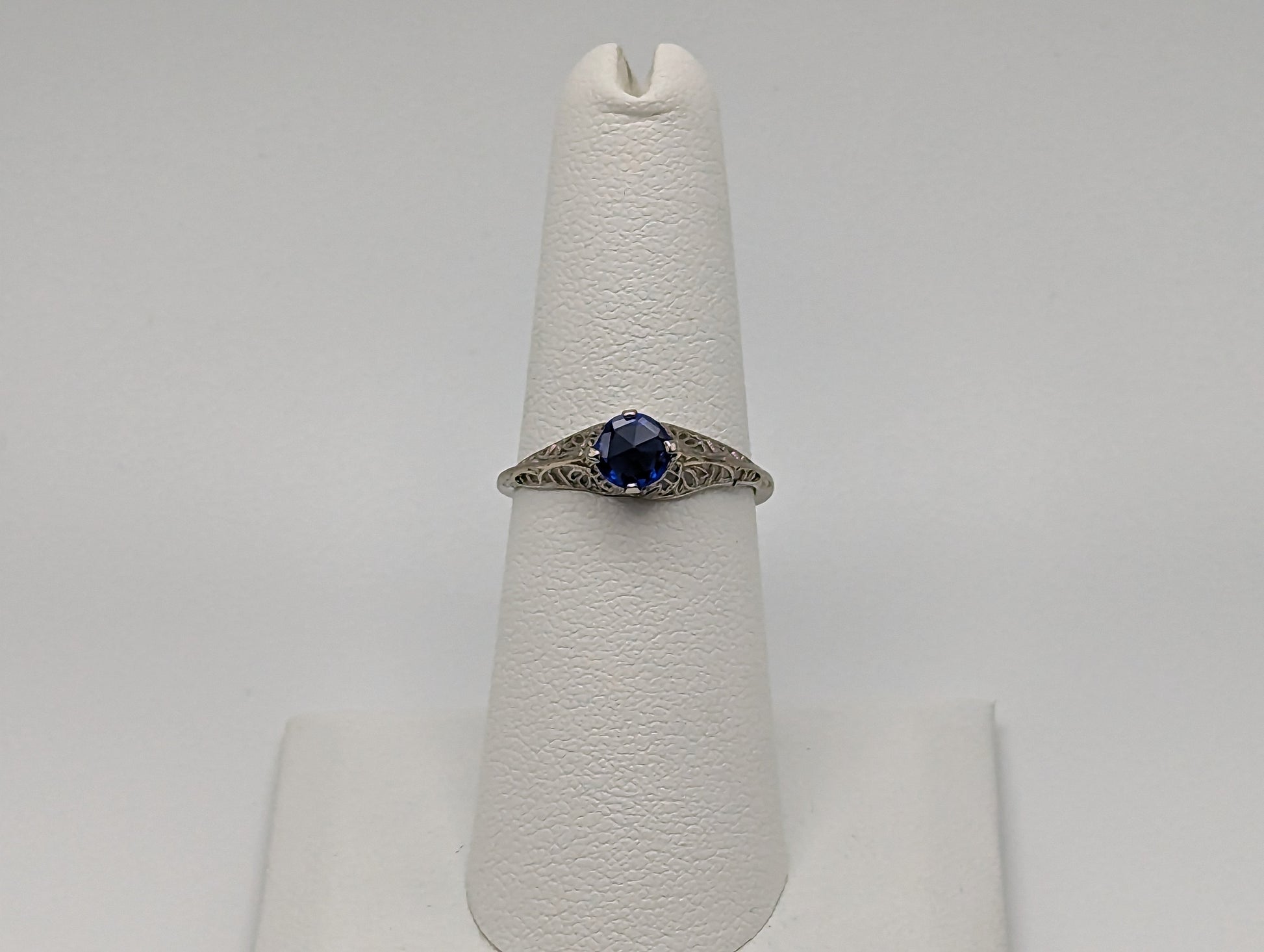 10k White Gold Filigree Blue Iolite Ring White Gold Art Deco Ring Iolite White Gold Ring