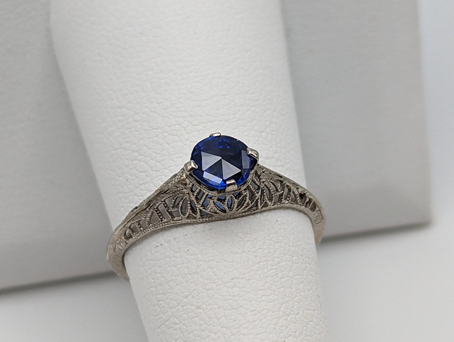 10k White Gold Filigree Blue Iolite Ring White Gold Art Deco Ring Iolite White Gold Ring