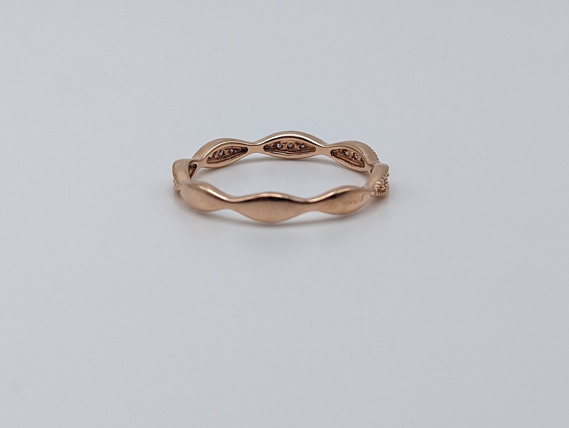 Rose Gold 10k Wavy Diamond Dainty Band Ring. Minimalist Wavy Diamond Ring.