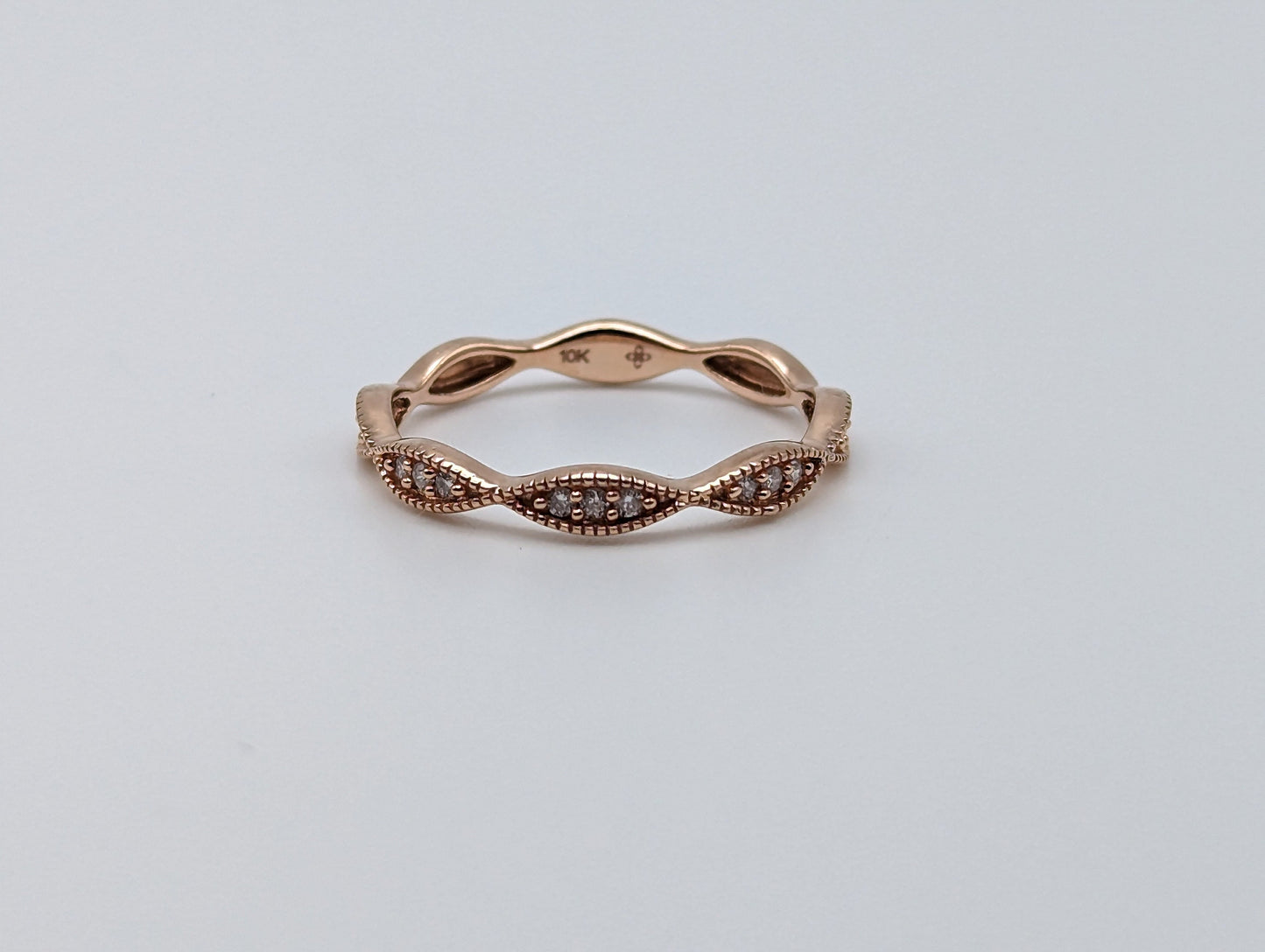 Rose Gold 10k Wavy Diamond Dainty Band Ring. Minimalist Wavy Diamond Ring.