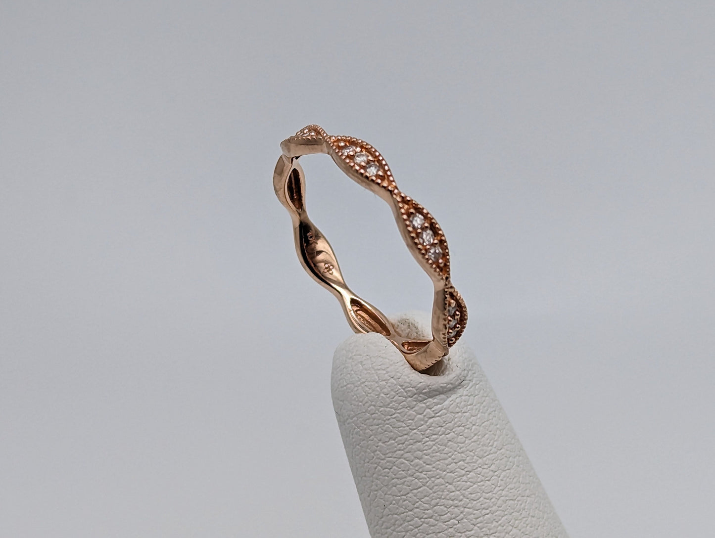 Rose Gold 10k Wavy Diamond Dainty Band Ring. Minimalist Wavy Diamond Ring.