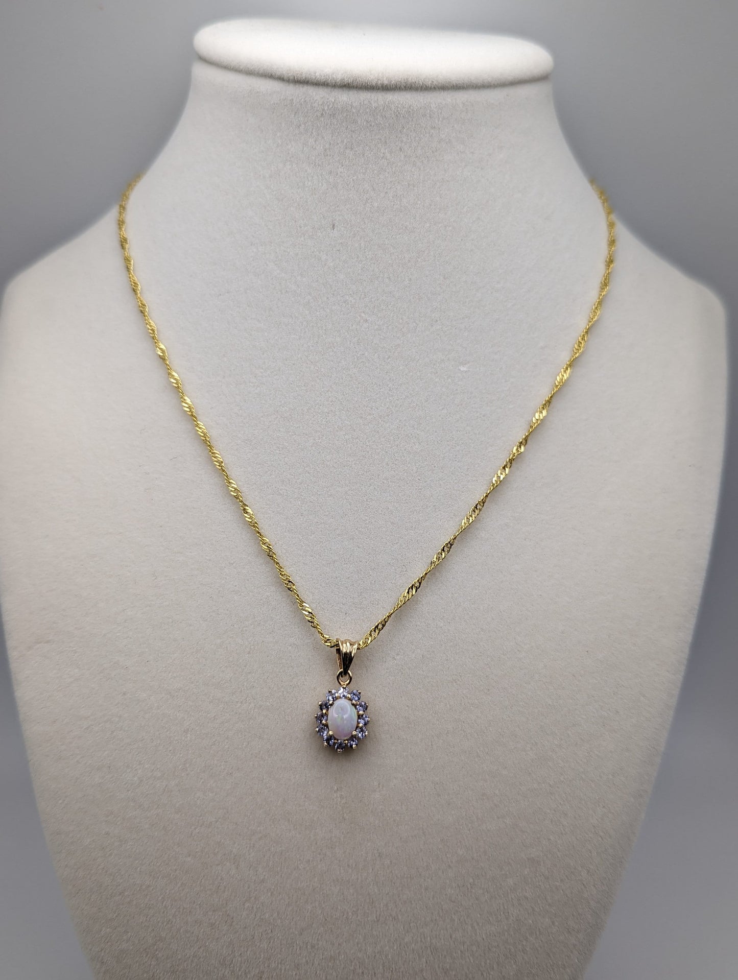 10k Yellow Gold Opal and Tanzanite Pendant. 10k Oval Opal Pendant. Complimentary 18k GF necklace