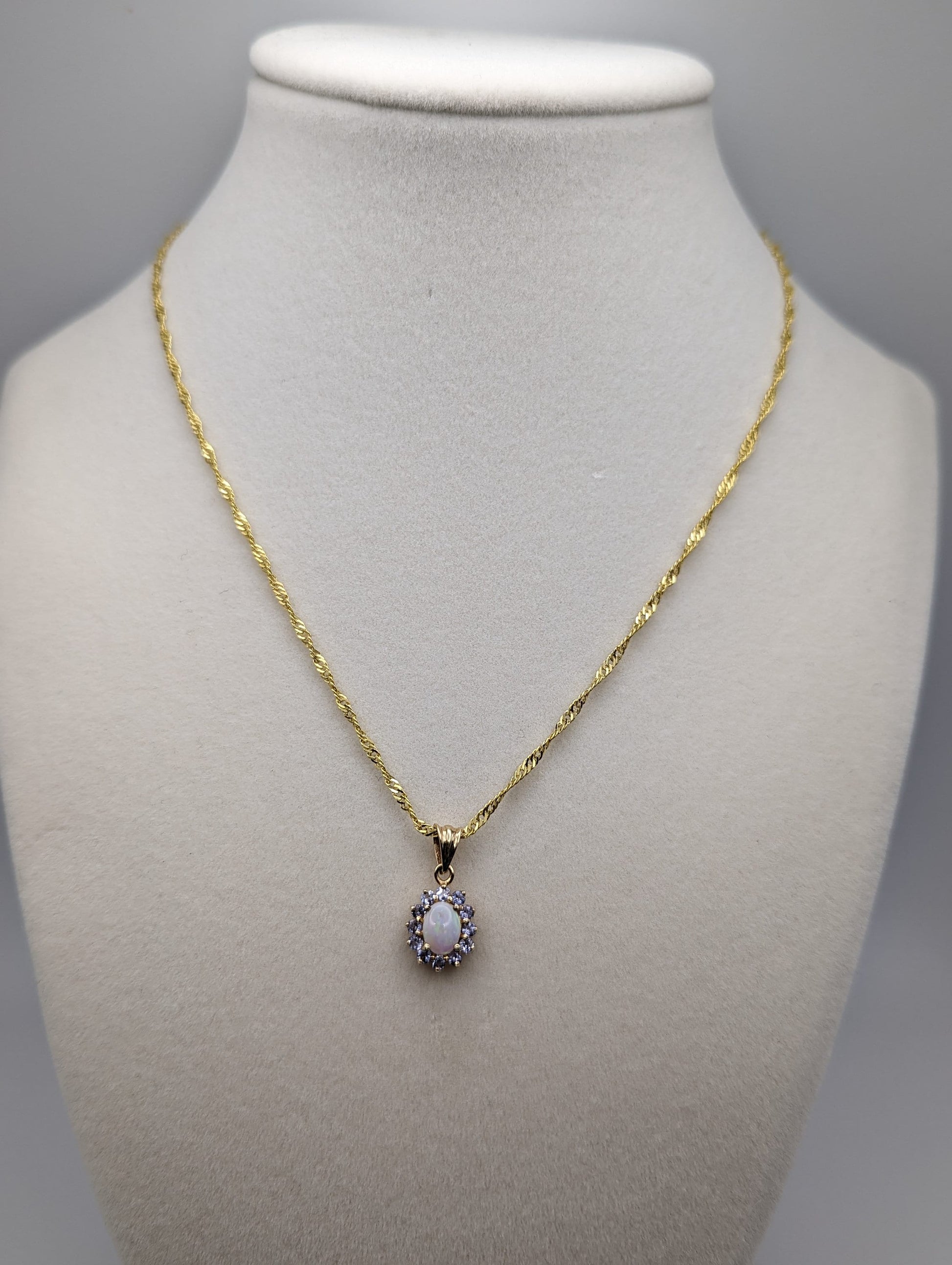 10k Yellow Gold Opal and Tanzanite Pendant. 10k Oval Opal Pendant. Complimentary 18k GF necklace