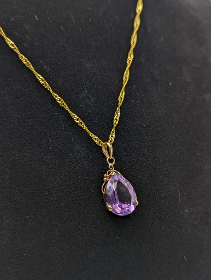 10k Yellow Gold Amethyst Pendant. Amethyst Pendant in 10k Yellow Gold Tear Drop Pendant. + 18k GF Necklace