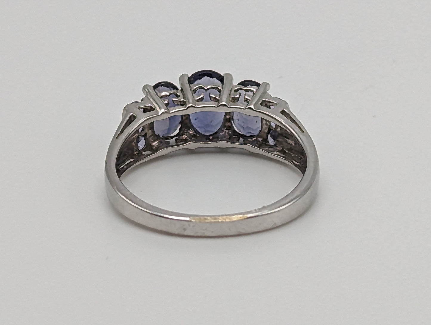 White Gold 10k Three Stone Tanzanite Ring. 10k White Gold Womens Past Future and Present Ring.