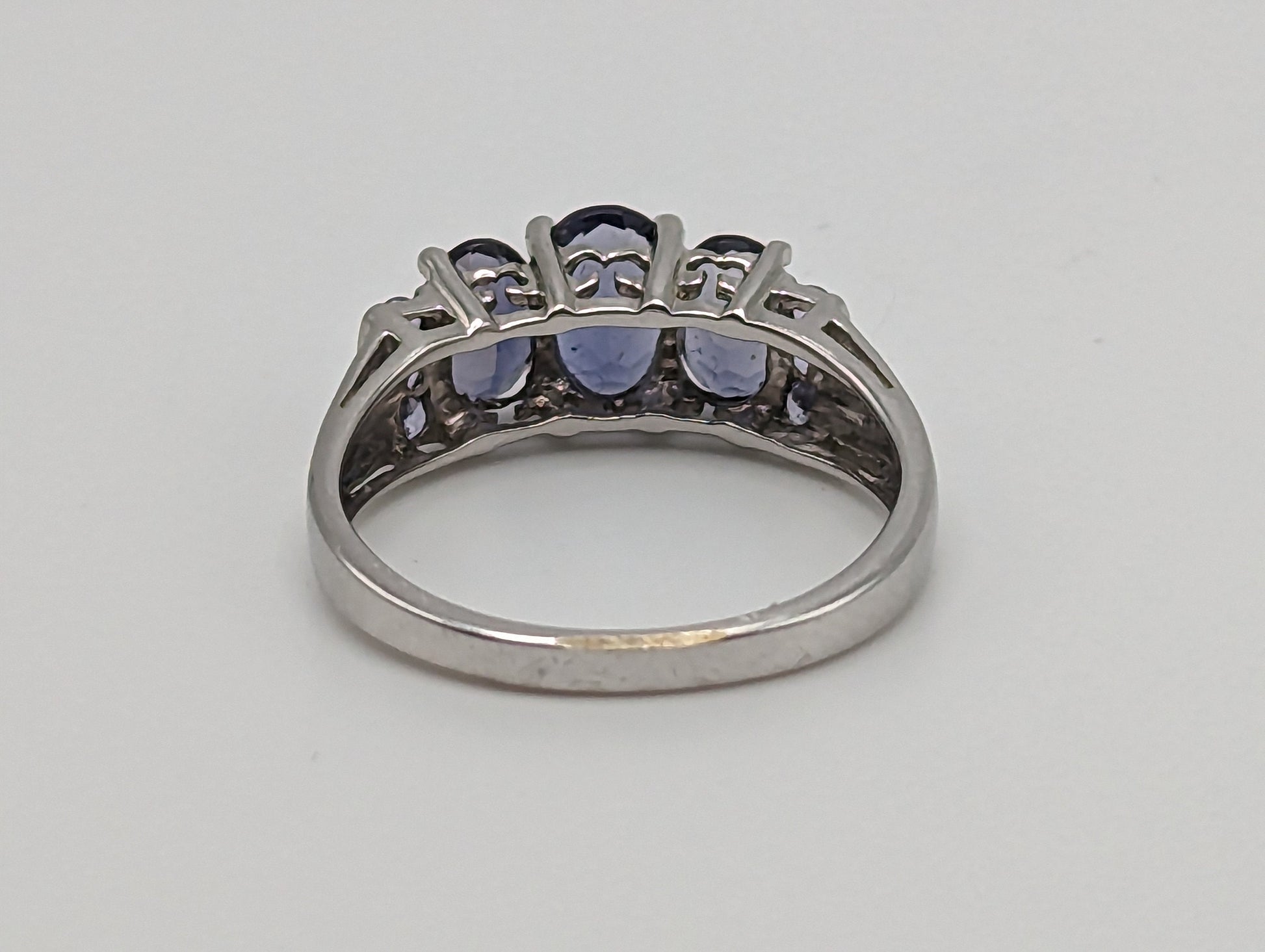 White Gold 10k Three Stone Tanzanite Ring. 10k White Gold Womens Past Future and Present Ring.