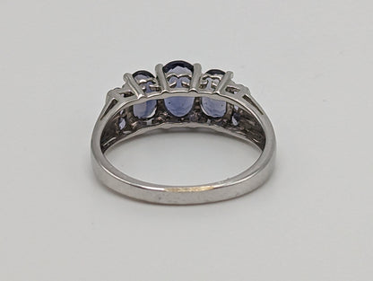 White Gold 10k Three Stone Tanzanite Ring. 10k White Gold Womens Past Future and Present Ring.