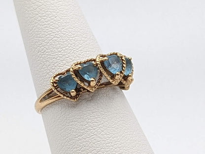 10k Yellow Gold Swiss Blue Topaz Heart Ring Vintage Blue Topaz Heart Ring. Swiss Blue Topaz Heart Band.