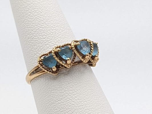 10k Yellow Gold Swiss Blue Topaz Heart Ring Vintage Blue Topaz Heart Ring. Swiss Blue Topaz Heart Band.