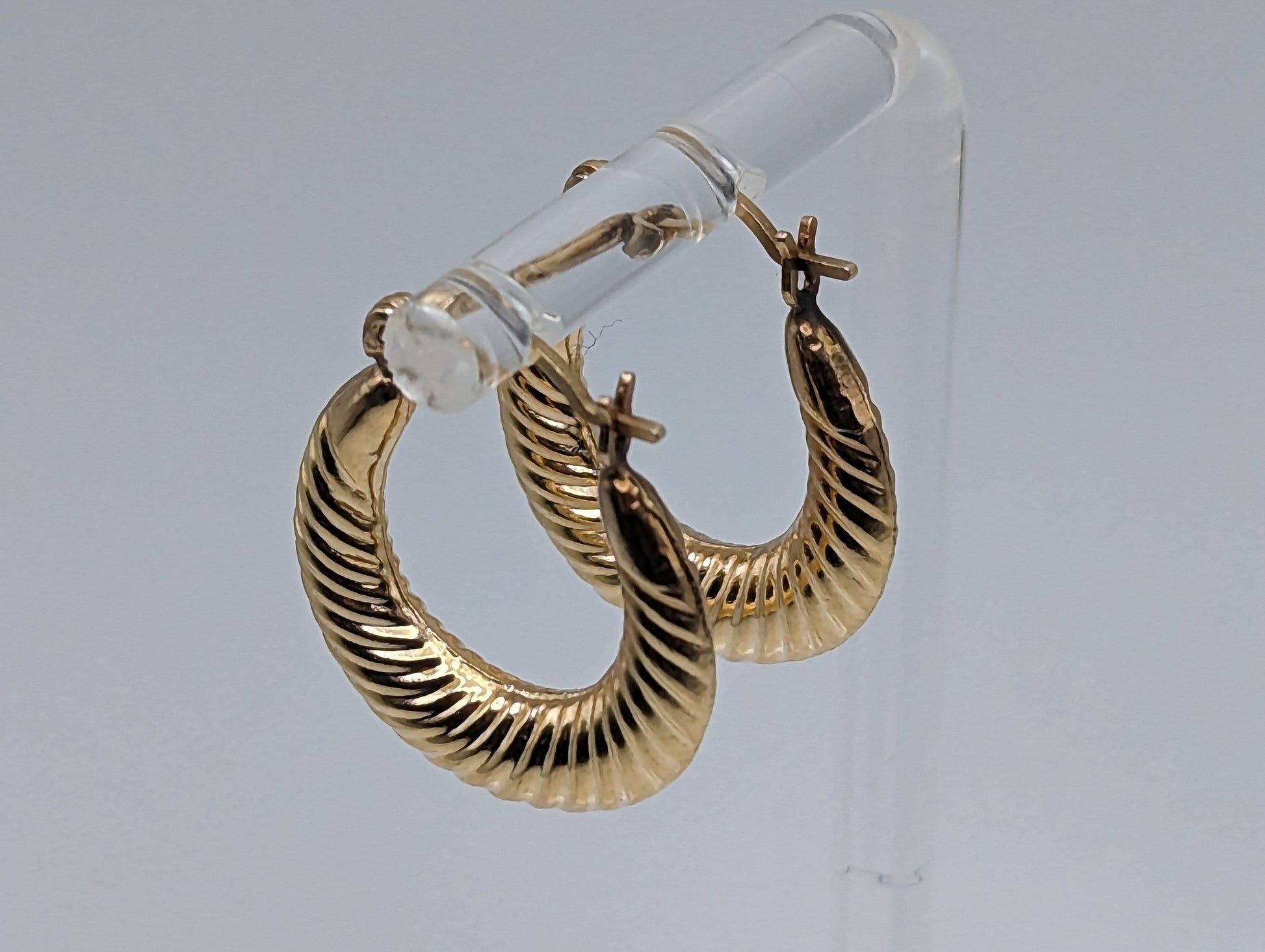 14k Large Yellow Gold Hollow Puff Earrings. 14k Gold Hollow Shrimp Hoop Earrings. 14k Hollow Hoop Earrings. 14k Gold Hoops.